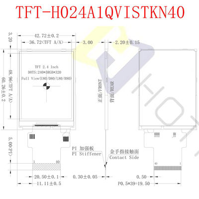 500cd/M2 2.4 İnç TFT LCD Ekran 480X640 Enstrümantasyon için SPI Arayüzü TFT-H024A13VGIST5N40