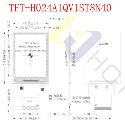 500cd/M2 2.4 İnç TFT LCD Ekran 480X640 Enstrümantasyon için SPI Arayüzü TFT-H024A13VGIST5N40