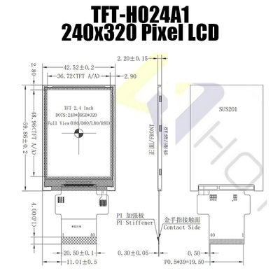 40PIN 2,4 İnç Güneş Işığında Okunabilir TFT, 240x320 TFT LCD panel TFT-H024A1QVIST8N40