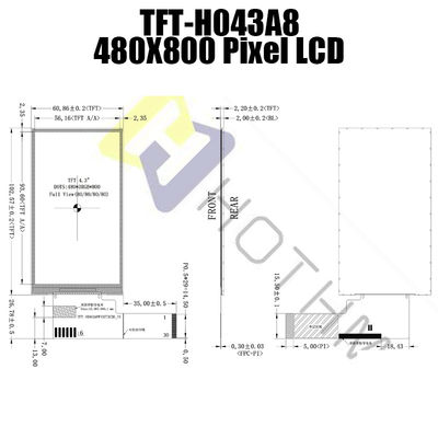 Enstrümantasyon için 480x800 4,3 İnç TFT LCD Modülü TFT-H043A8WVIST4N30