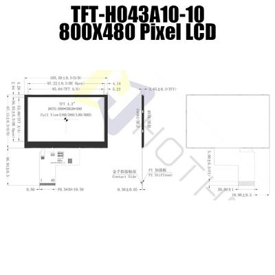 Güneş Işığında Okunabilir 4,3 İnç TFT LCD Ekran 800x480 Piksel TFT-H043A10SVIST6N40