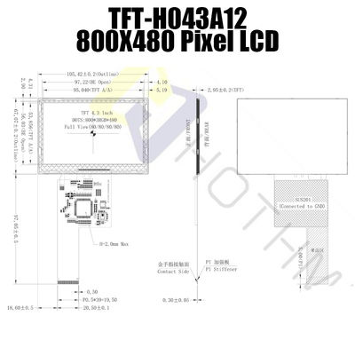 IC ST7262 Renkli 4,3 İnç TFT LCD Modüller 800x480 TFT-H043A12SVILT5N40