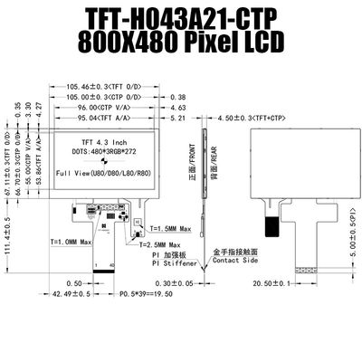 4.3 İnç 480x272 Pcap Monitör Güneş Işığında Okunabilir TFT LCD Ekran Modülü