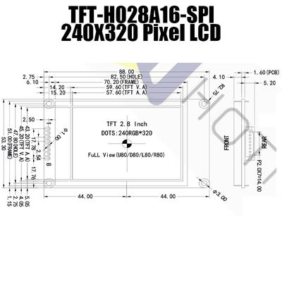 2,8 İnç 240x320 SPI TFT LCD Modülü ST7789V Güneş Işığında Okunabilir TFT028A16-SPI