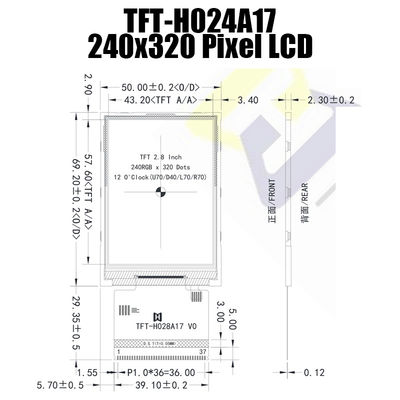 2,8 İnç MCU Ekran TFT LCD 240x320 Nokta 250cd/M2 IC'li ST7789 TFT-H028A17QVTST2N37