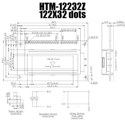 Beyaz Aydınlatmalı 122X32 Grafik LCD Modülü STN Ekran HTM12232Z