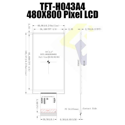 Güneş Işığında Okunabilir TFT LCD Modülü 4,3 İnç 480x800 NT35510 TFT_H043A4WVIST5N60