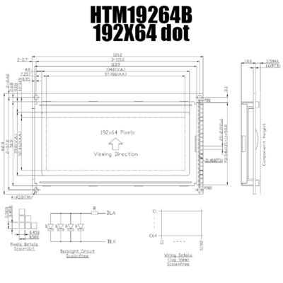 192X64 KS0108 Beyaz Aydınlatmalı Grafik LCD Modül Ekranı HTM19264B
