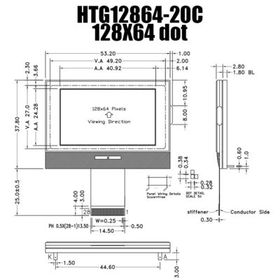 128X64 Grafik COG LCD Modülü ST7567 Beyaz Yan Aydınlatmalı HTG12864-20C