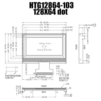 128X64 Gri COG LCD Modül Grafik 66.52x33.24mm ST7565P HTG12864-103