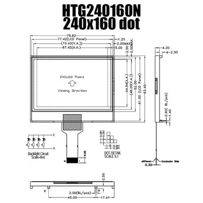 240x160 LCD Grafik Ekran Modülü ST7529 Yandan Beyaz Arkadan Aydınlatmalı HTG240160N