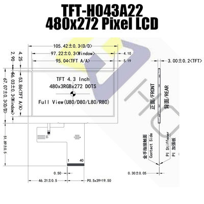 4,3 İnç 480x272 MCU Geniş Sıcaklık LCD IPS Ekran Modülü