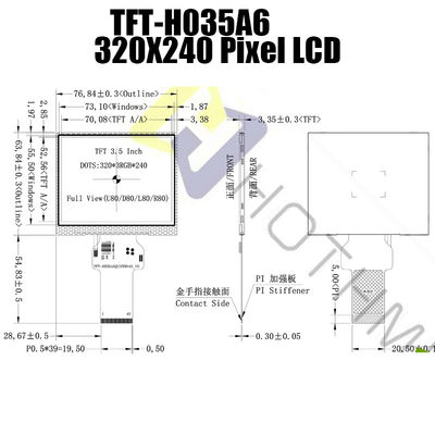 Gün Işığında Okunabilir TFT LCD Ekran Modülleri 3,5 İnç RGB Arayüzü TFT-H035A6QVIST9N40