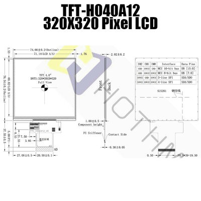 IC TFT-H040A12DHIIL4N40 ile Kare Dayanıklı IPS TFT LCD Ekran 4 İnç 320x320 Nokta