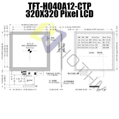 Kare 350cd/M2 IPS TFT LCD Ekran 4 İnç 320x320 Noktalı CTP TFT-H040A12DHIIL3C40