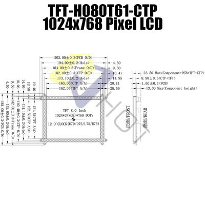 Kapasitif Dokunmatik TFT-080T61SVHDVNSDC ile 8 İnç 1024x768 HDMI LCD Panel