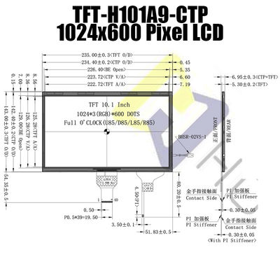 Pcap Monitörlü 10.1 İnç 1024x600 LVDS IPS Güneş Işığında Okunabilir TFT LCD Modülü