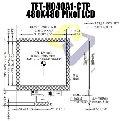 Pcap Monitörlü 4.0 İnç 480x480 Kare Ekran TFT Lcd Modülü IPS SPI FT6336U