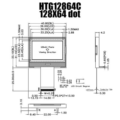 Dayanıklı 128X64 COG LCD Modül Grafik ST7565R, Beyaz Yan Aydınlatmalı HTG12864C