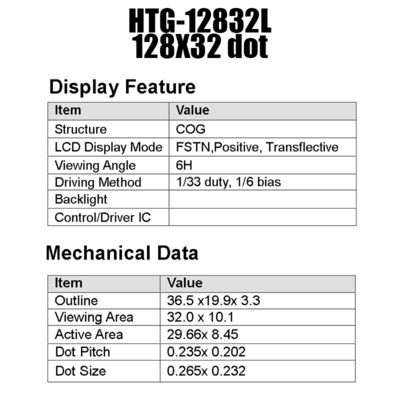 128X32 Grafik COG LCD Modülü ST7565R Beyaz Yan Aydınlatmalı HTG12832L