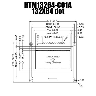 132X64 COG Grafik LCD Modülü, 6H Oclock Geniş Görüş Açısına Sahip