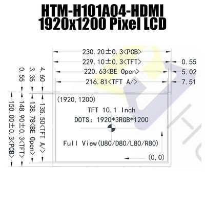 10.1 inç 1920x1200 HDMI 1.4 IPS LCD Ekran Güneş Işığında Okunabilir Tip