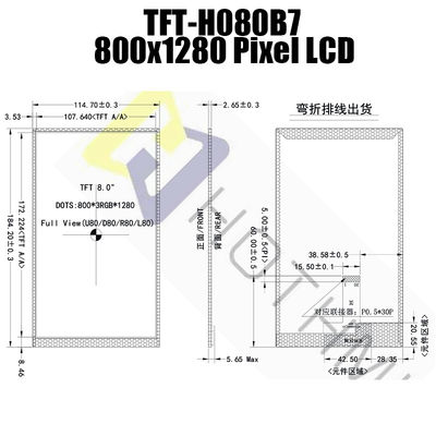 8.0 İnç 800x1280 IPS LCD Ekran MIPI NV3051F1 Teknolojisi TFT Modülü