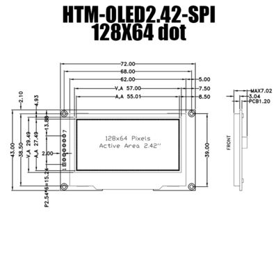 2,42&quot; İnç 128x64 COG SSD1309 OLED Ekran Modülü, Ekipman Kontrollü+PCB+Çerçeveli